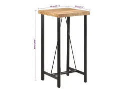 Mesa de bar 55x55x107 cm madeira de mangueira maciça e ferro