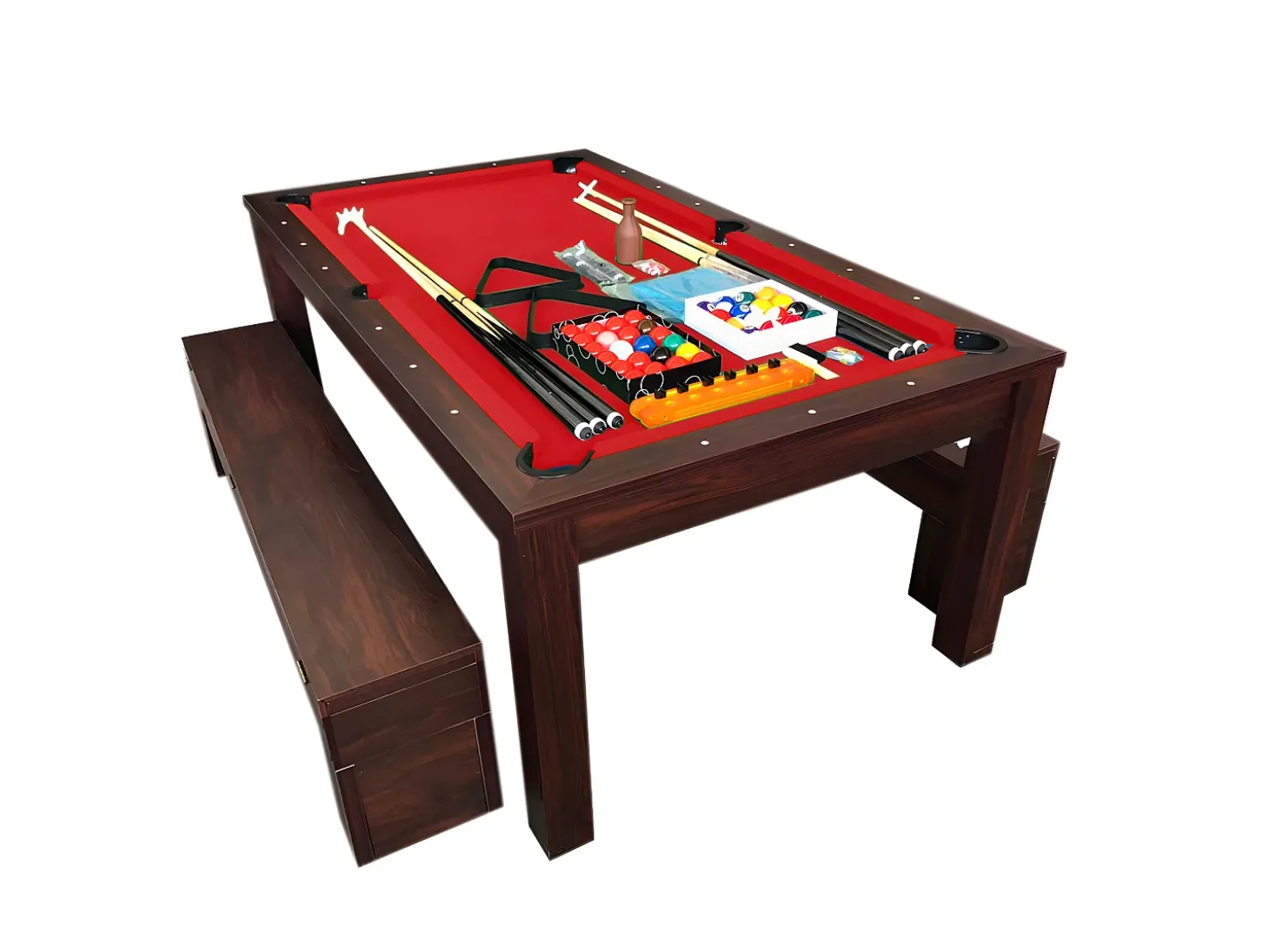 Mesa de bilhar 7 pés Vermelho conversível en mesa com bancos – Etna