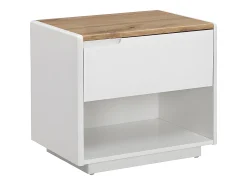 Mesa de cabeceira - 1 gaveta e 1 nicho - MDF - Lacada a branco e carvalho - AMANI