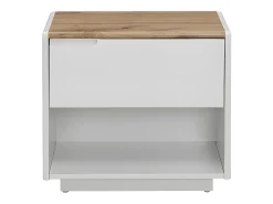 Mesa de cabeceira - 1 gaveta e 1 nicho - MDF - Lacada a branco e carvalho - AMANI