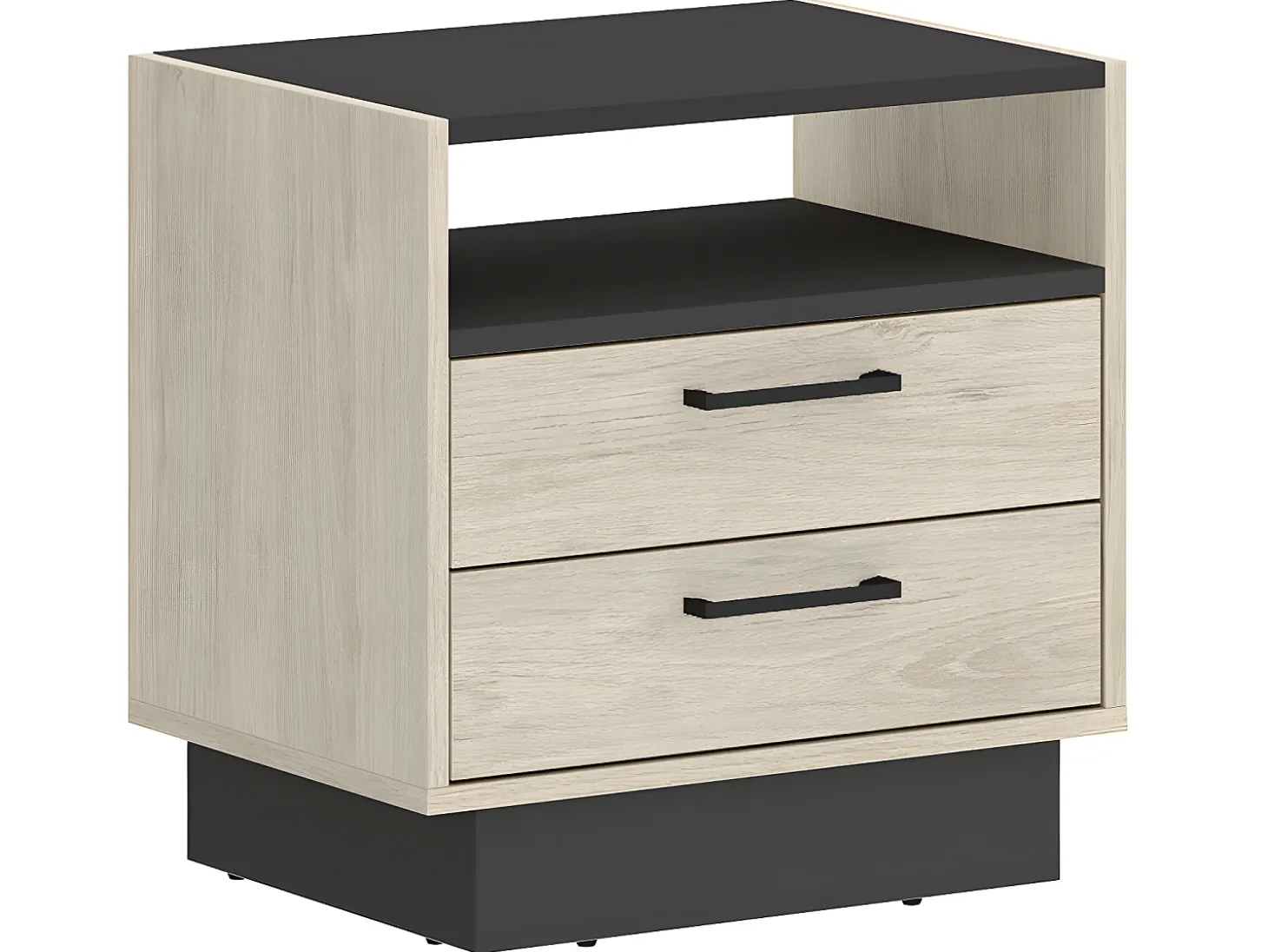 Mesa de cabeceira 2 gavetas e 1 nicho cor natural e antracite - LEANDRE
