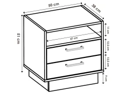 Mesa de cabeceira 2 gavetas e 1 nicho cor natural e antracite - LEANDRE