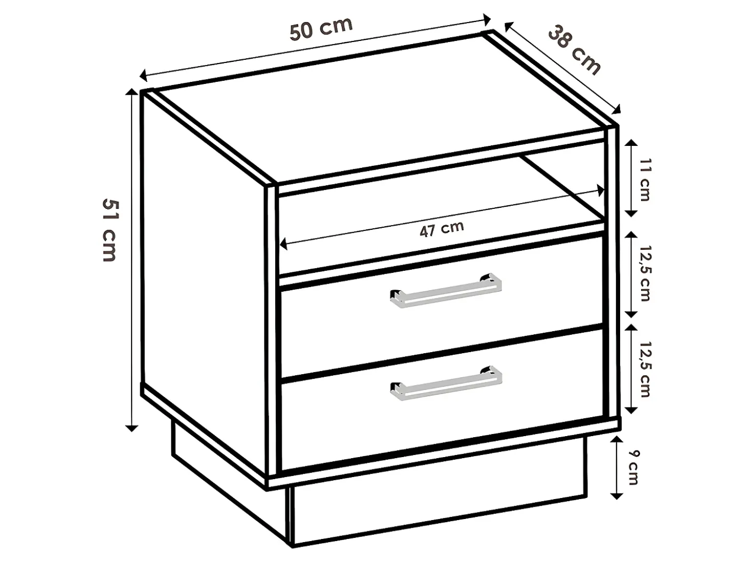Mesa de cabeceira 2 gavetas e 1 nicho cor natural e antracite - LEANDRE