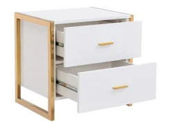 Mesa de cabeceira 2 gavetas MDF lacado a branco e dourado - OMBRELIA de Pascal Morabito