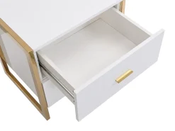 Mesa de cabeceira 2 gavetas MDF lacado a branco e dourado - OMBRELIA de Pascal Morabito