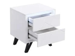 Mesa de cabeceira 2 gavetas com LEDs em MDF lacado a branco SALIANO