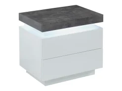 Mesa de cabeceira 2 gavetas em MDF lacado branco e cinza cimento - HALO II