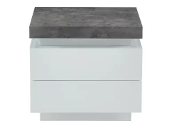 Mesa de cabeceira 2 gavetas em MDF lacado branco e cinza cimento - HALO II