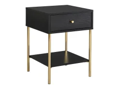 Mesa de cabeceira 1 gaveta MDF e metal preto e dourado MILAVIA