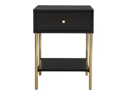 Mesa de cabeceira 1 gaveta MDF e metal preto e dourado MILAVIA