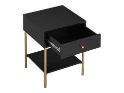 Mesa de cabeceira 1 gaveta MDF e metal preto e dourado MILAVIA