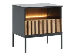 Mesa de cabeceira 1 gaveta e 1 nicho com LEDs preto e natural OVILA