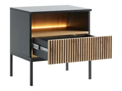 Mesa de cabeceira 1 gaveta e 1 nicho com LEDs preto e natural OVILA