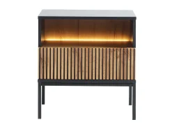 Mesa de cabeceira 1 gaveta e 1 nicho com LEDs preto e natural OVILA