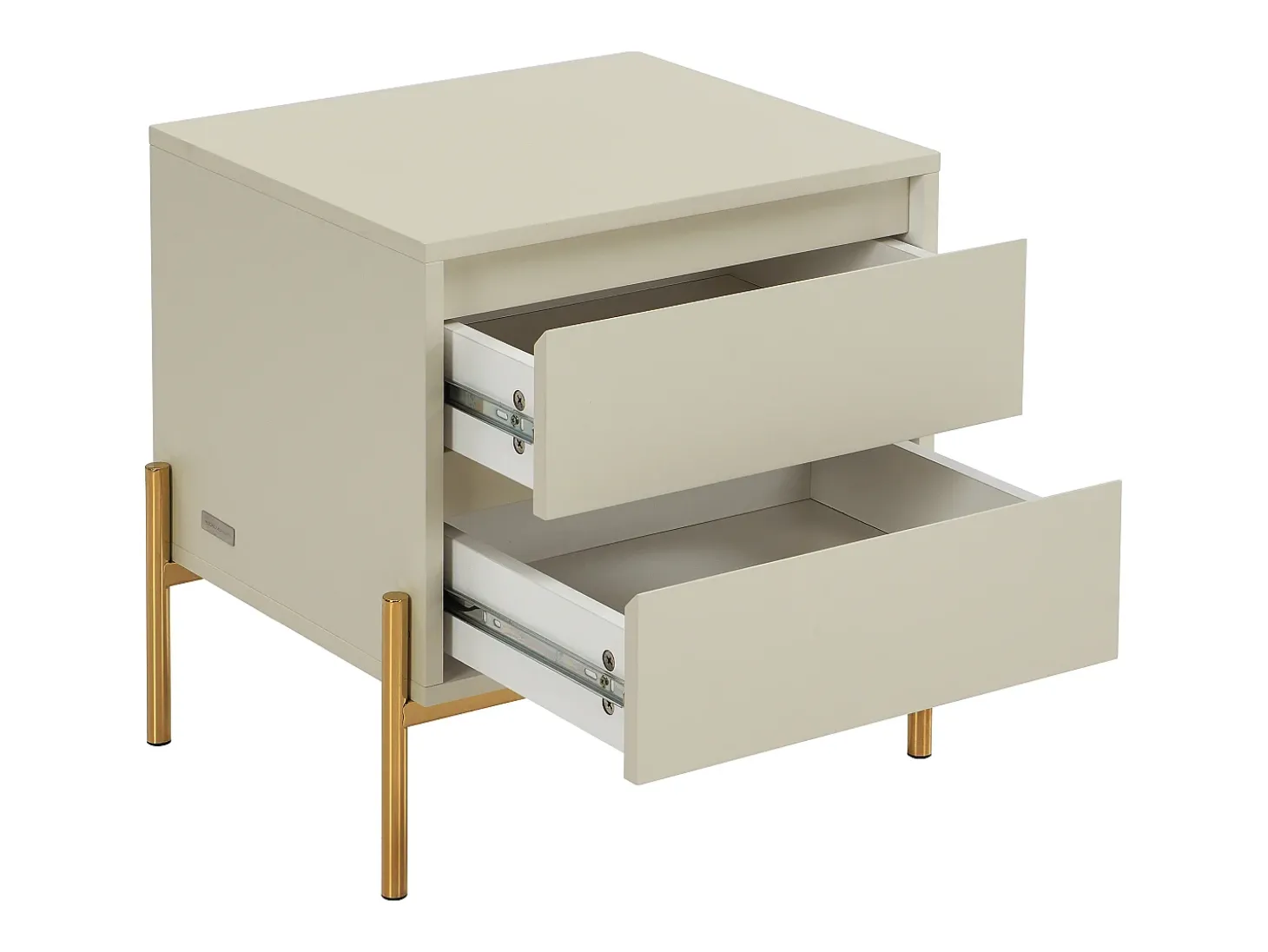 Mesa de cabeceira 2 gavetas MDF e metal bege e dourado - KORASA de Pascal Morabito