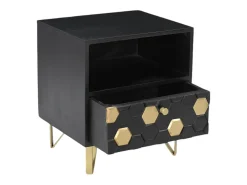 Mesa de cabeceira 1 gaveta e 1 nicho madeira de mangueira metal preto e dourado - BELORI