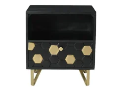 Mesa de cabeceira 1 gaveta e 1 nicho madeira de mangueira metal preto e dourado - BELORI