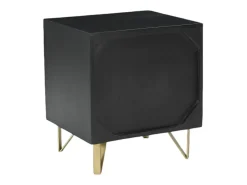 Mesa de cabeceira 1 gaveta e 1 nicho madeira de mangueira metal preto e dourado - BELORI