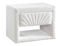 Mesa de cabeceira 1 gaveta e 1 nicho em tecido bouclé branco - ULAMI