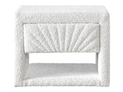 Mesa de cabeceira 1 gaveta e 1 nicho em tecido bouclé branco - ULAMI