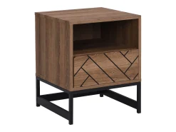 Mesa de cabeceira CARATANA com 1 gaveta e 1 prateleira aberta em MDF e aço, acabamento natural e preto -