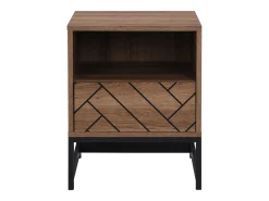 Mesa de cabeceira CARATANA com 1 gaveta e 1 prateleira aberta em MDF e aço, acabamento natural e preto -