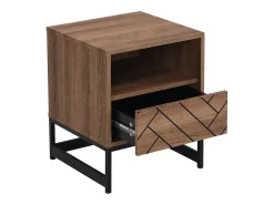 Mesa de cabeceira CARATANA com 1 gaveta e 1 prateleira aberta em MDF e aço, acabamento natural e preto -