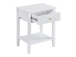 Mesa de cabeceira com 1 gaveta e 1 prateleira em MDF branco - NIRIVA