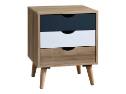Mesa de cabeceira com 3 gavetas, branco natural e azul marinho - LURVIA