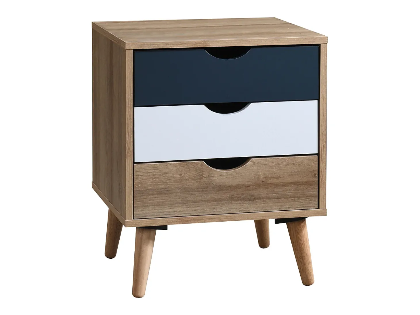 Mesa de cabeceira com 3 gavetas, branco natural e azul marinho - LURVIA