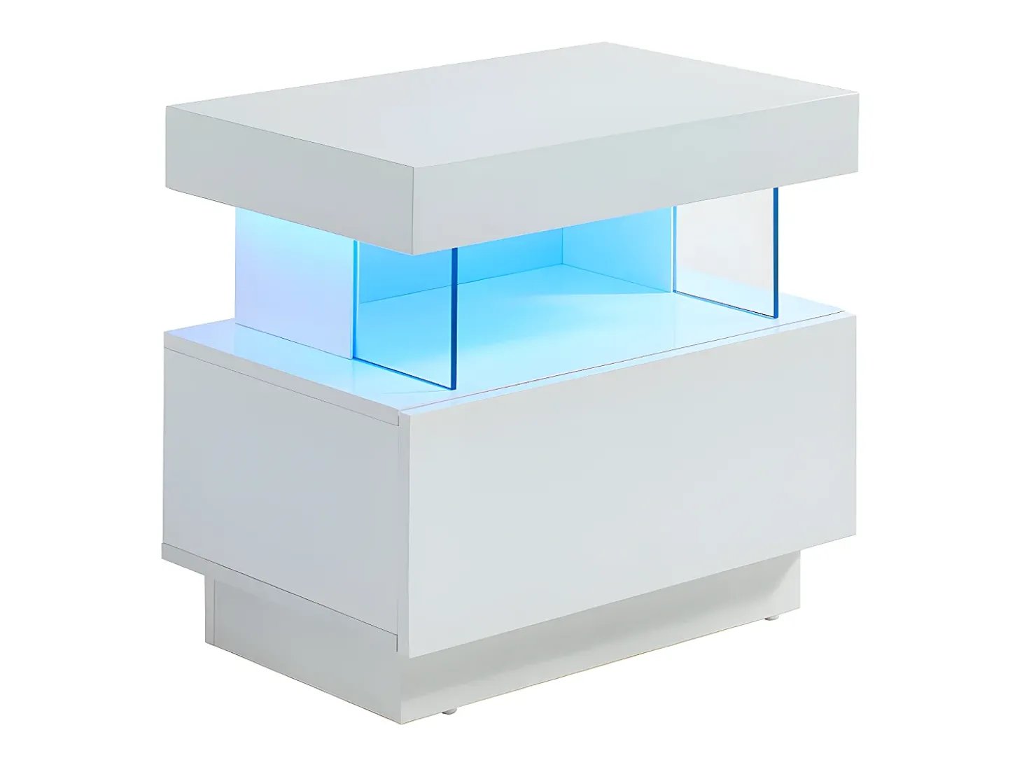 Mesa de cabeceira com 1 gaveta e 1 nicho com LEDs, em MDF laqueado branco - FABIO II