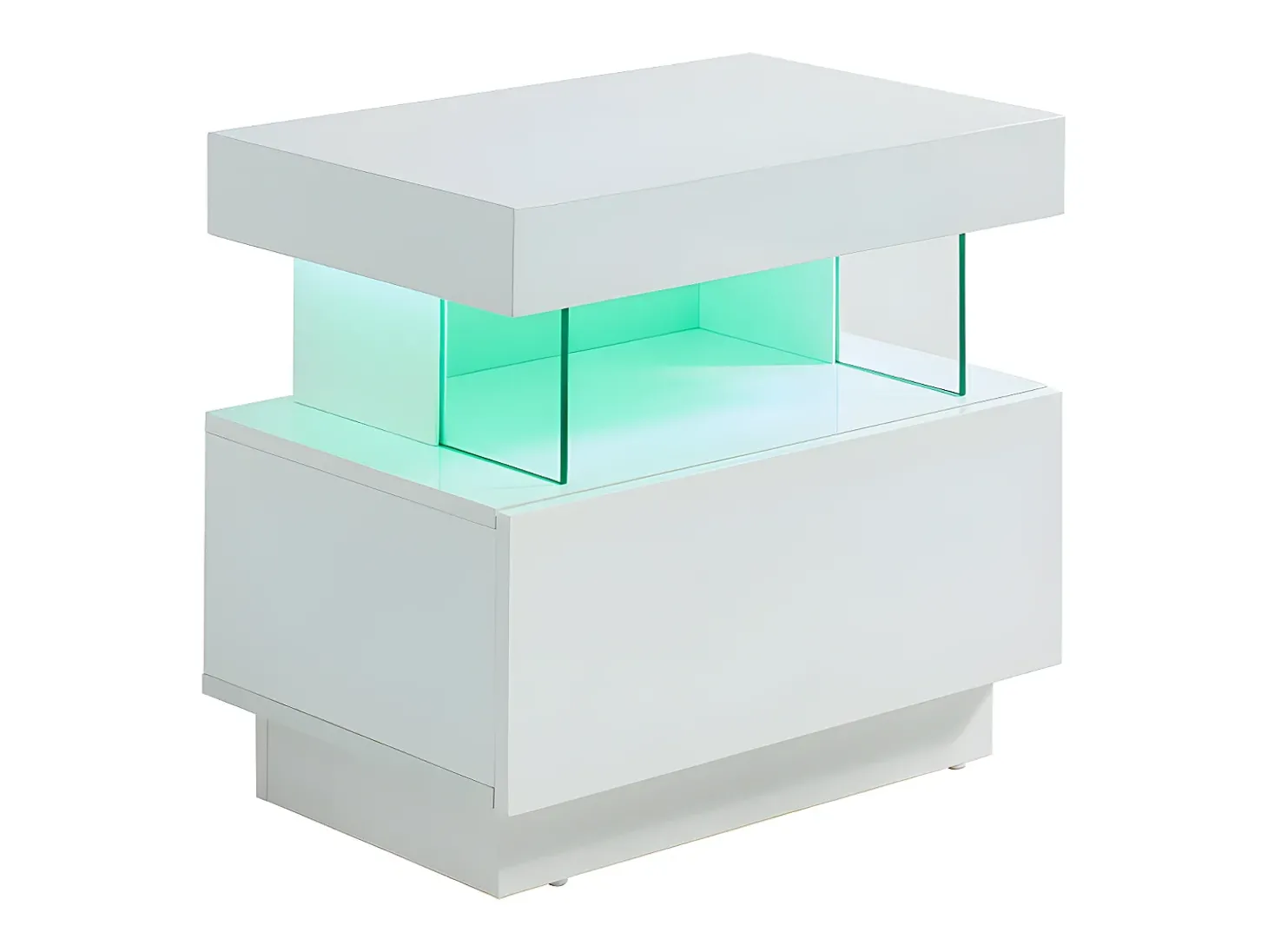 Mesa de cabeceira com 1 gaveta e 1 nicho com LEDs, em MDF laqueado branco - FABIO II