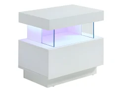Mesa de cabeceira com 1 gaveta e 1 nicho com LEDs, em MDF laqueado branco - FABIO II
