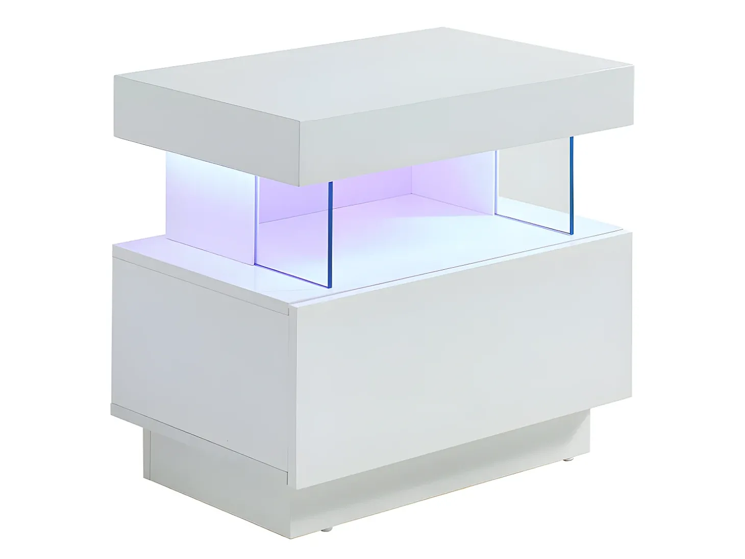 Mesa de cabeceira com 1 gaveta e 1 nicho com LEDs, em MDF laqueado branco - FABIO II