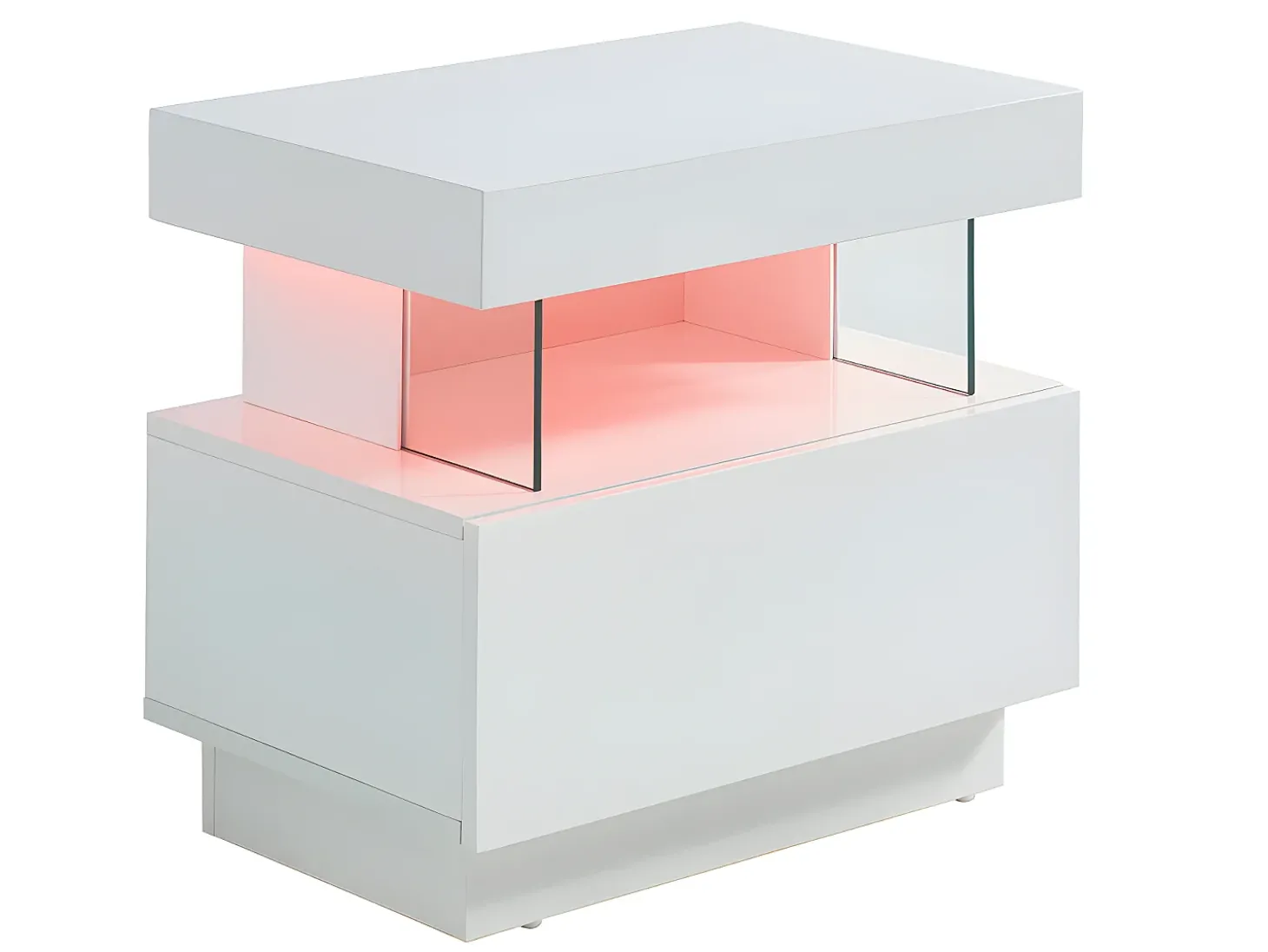 Mesa de cabeceira com 1 gaveta e 1 nicho com LEDs, em MDF laqueado branco - FABIO II