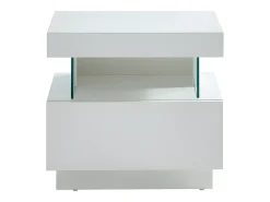 Mesa de cabeceira com 1 gaveta e 1 nicho com LEDs, em MDF laqueado branco - FABIO II