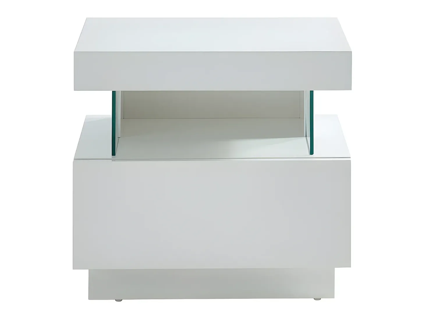 Mesa de cabeceira com 1 gaveta e 1 nicho com LEDs, em MDF laqueado branco - FABIO II