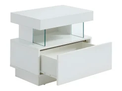 Mesa de cabeceira com 1 gaveta e 1 nicho com LEDs, em MDF laqueado branco - FABIO II