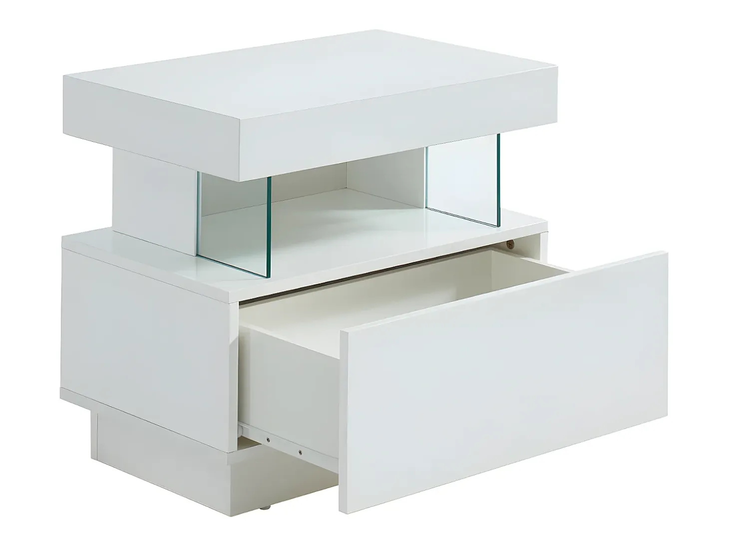 Mesa de cabeceira com 1 gaveta e 1 nicho com LEDs, em MDF laqueado branco - FABIO II