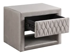Mesa de cabeceira com 1 gaveta e 1 nicho tecido veludo bege - DANIELE