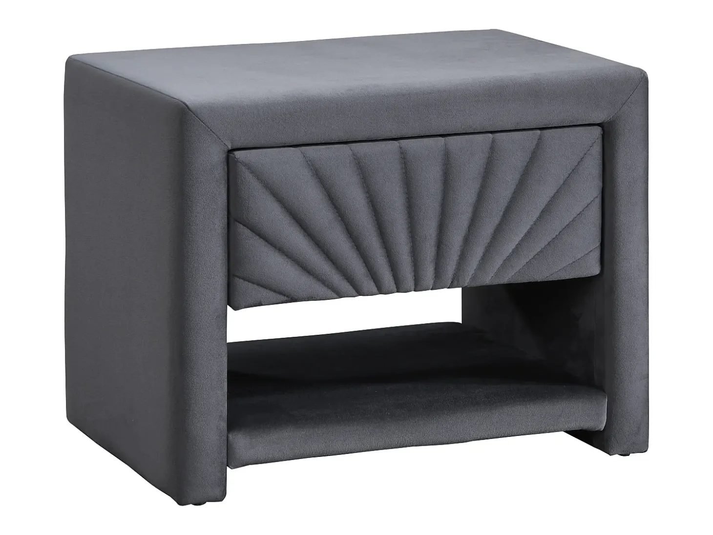 Mesa de cabeceira com 1 gaveta e 1 nicho em veludo cinza antracite - ULAMI