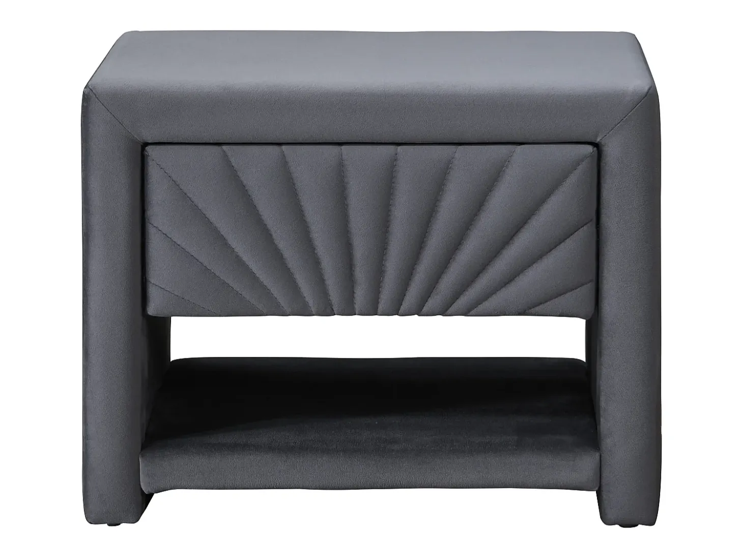 Mesa de cabeceira com 1 gaveta e 1 nicho em veludo cinza antracite - ULAMI