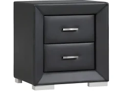 Mesa de cabeceira com 2 gavetas em couro sintético preto - CAPITOLE