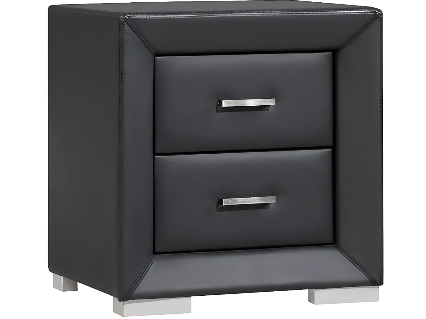 Mesa de cabeceira com 2 gavetas em couro sintético preto - CAPITOLE