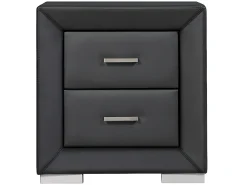 Mesa de cabeceira com 2 gavetas em couro sintético preto - CAPITOLE
