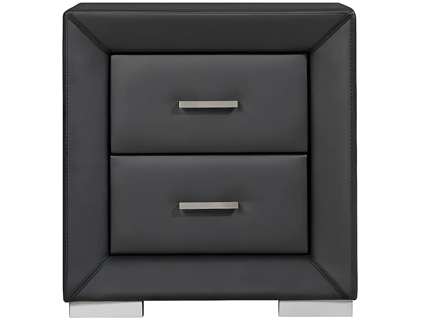 Mesa de cabeceira com 2 gavetas em couro sintético preto - CAPITOLE