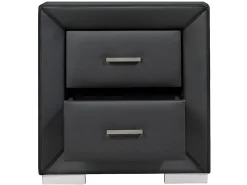 Mesa de cabeceira com 2 gavetas em couro sintético preto - CAPITOLE
