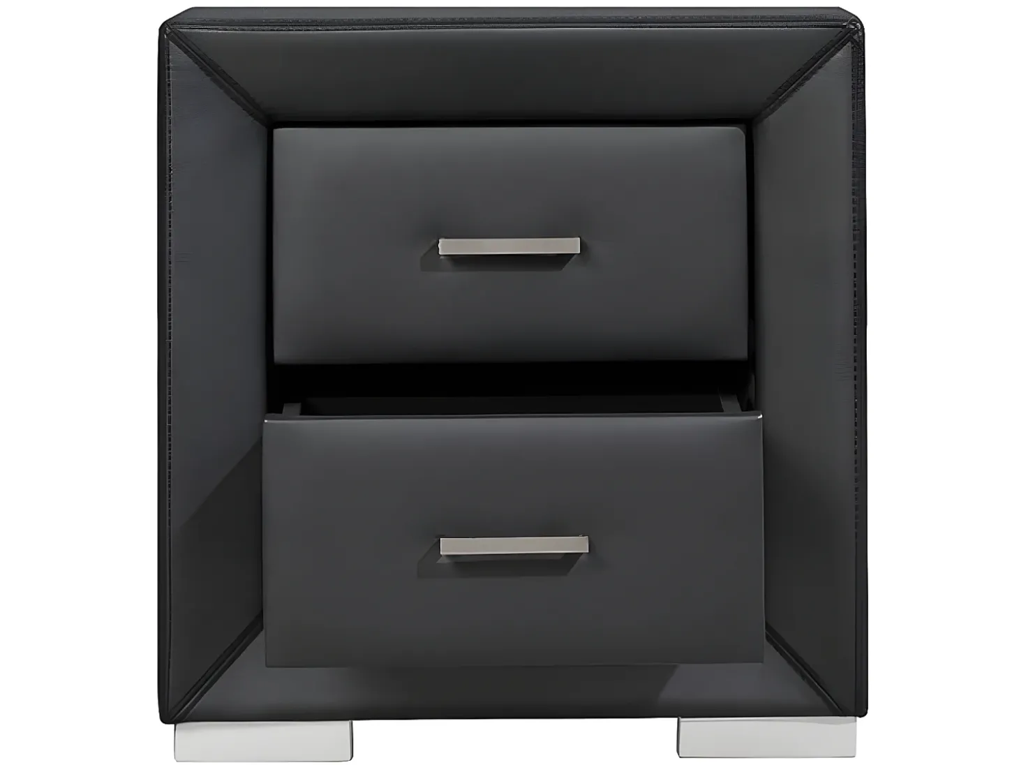 Mesa de cabeceira com 2 gavetas em couro sintético preto - CAPITOLE