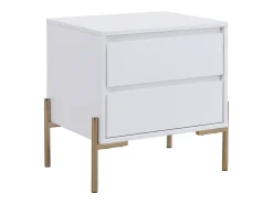Mesa de cabeceira com 2 gavetas em MDF e metal lacado a branco e dourado - KORASA