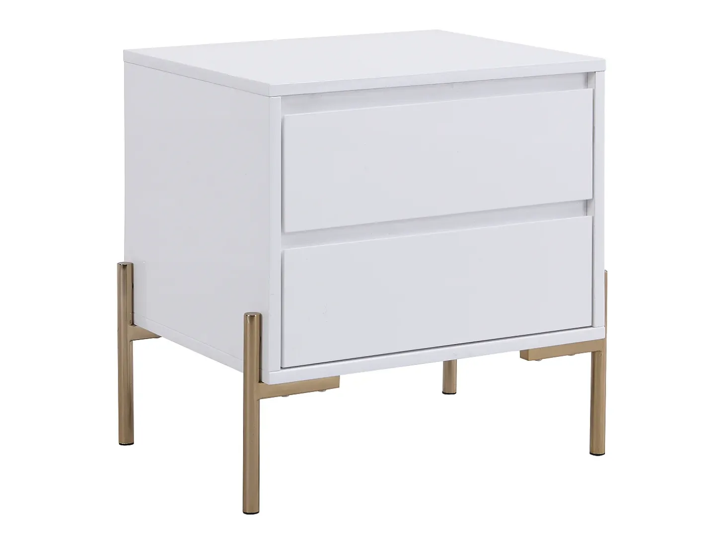 Mesa de cabeceira com 2 gavetas em MDF e metal lacado a branco e dourado - KORASA